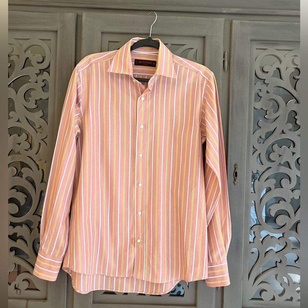 Etro Pink Striped Button Up Shirt 38 View 5
